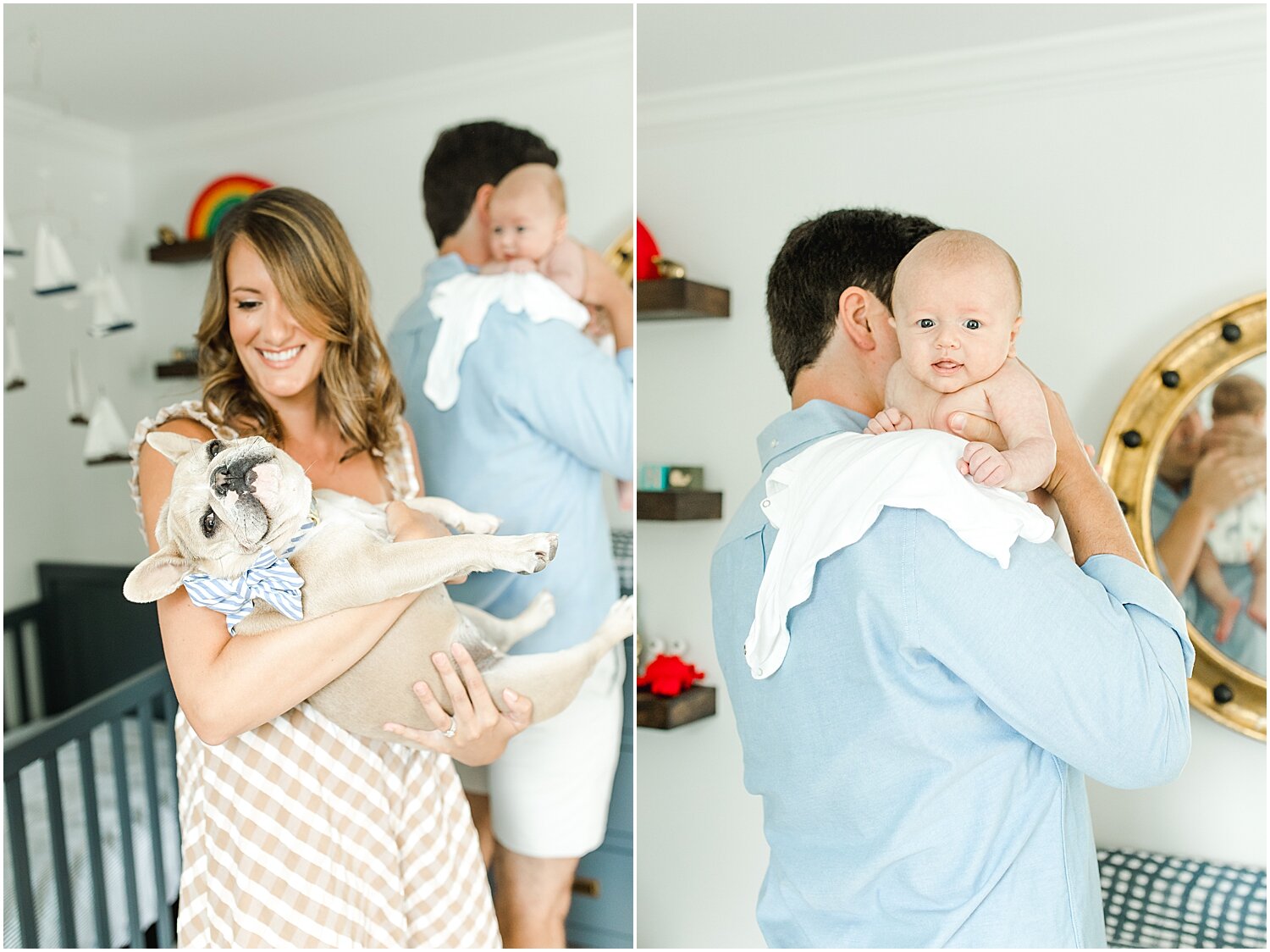 Family newborn photos with dog during photoshoot. Photos by New Canaan Lifestyle Newborn Photographer, Kristin Wood Photography. 