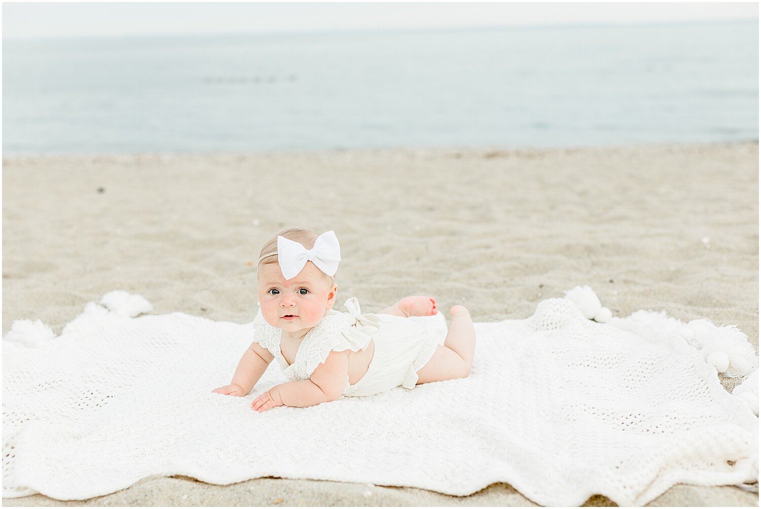 6 month milestone session on the beach with Westport, CT Photographer, Kristin Wood Photography.