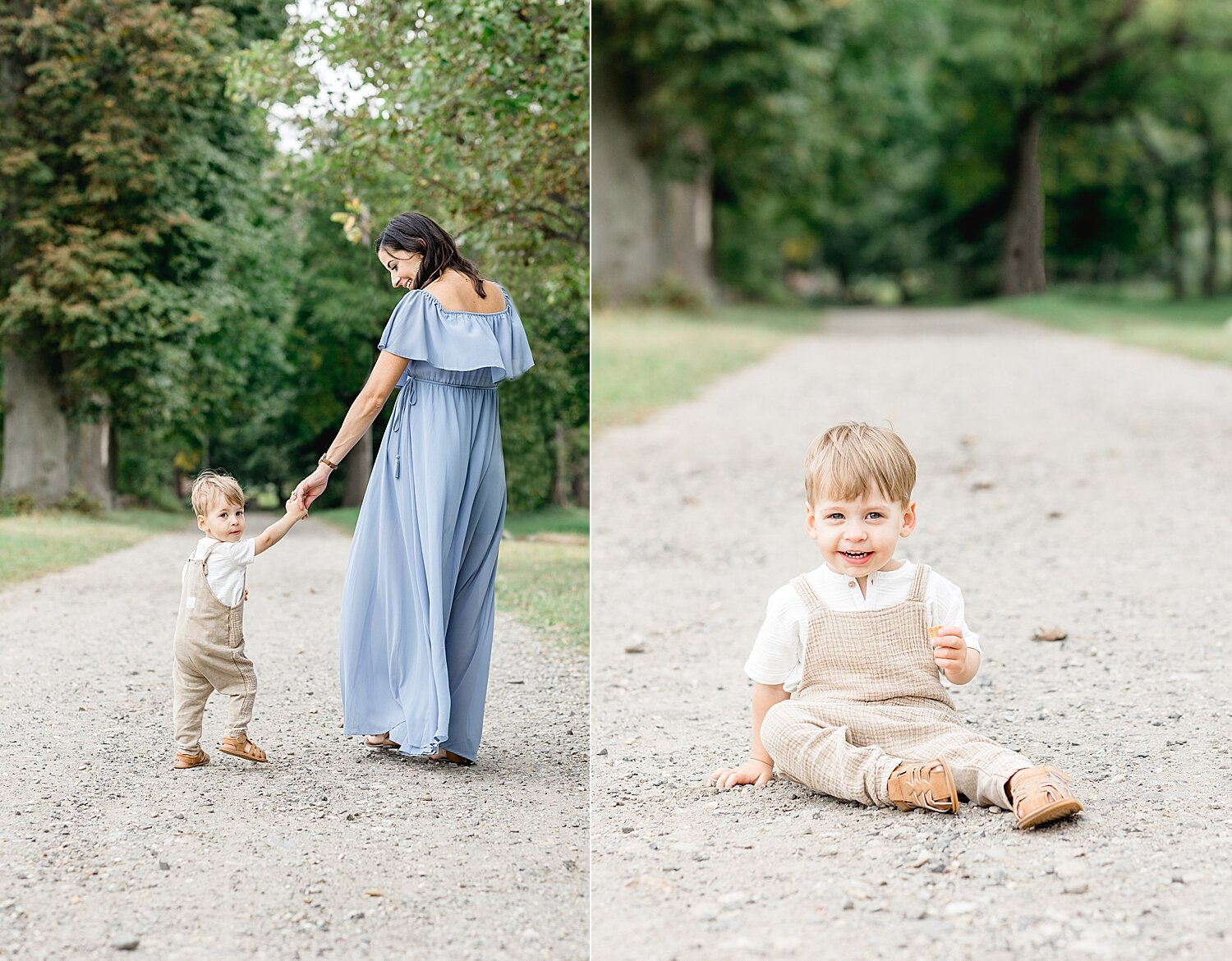 Mom and son walking through Sherwood Island Park in Westport, CT. Photos by Kristin Wood Photography.