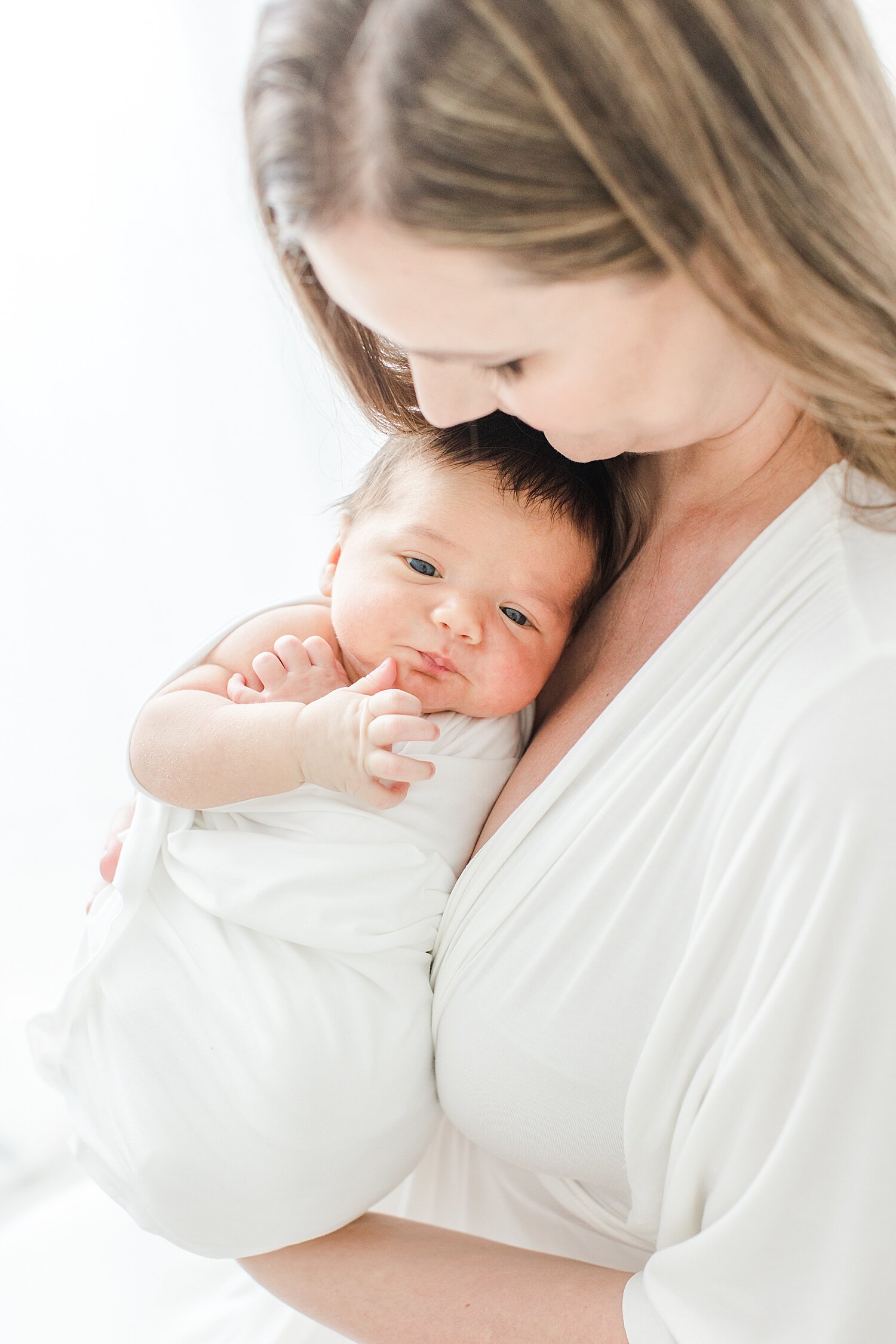 Newborn portrait with Mom and her baby boy. Photo by Fairfield County, CT Newborn Photographer, Kristin Wood Photography.