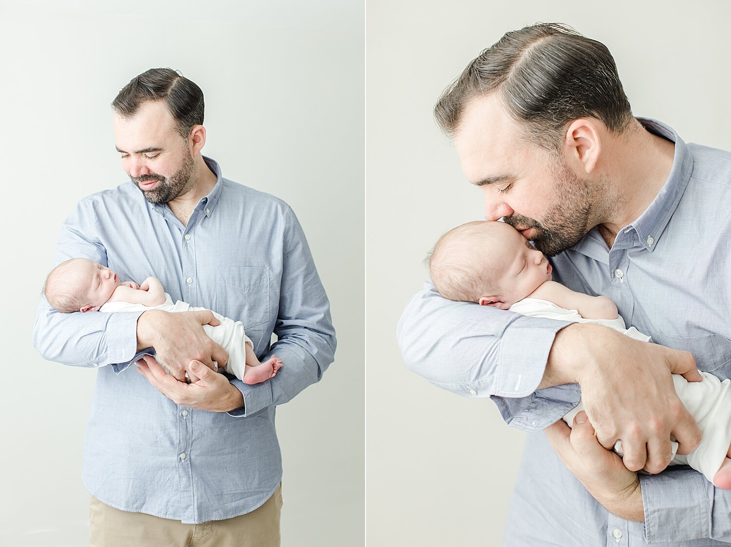 Daddy with his son during newborn photoshoot with Kristin Wood Photography in Fairfield County, CT.
