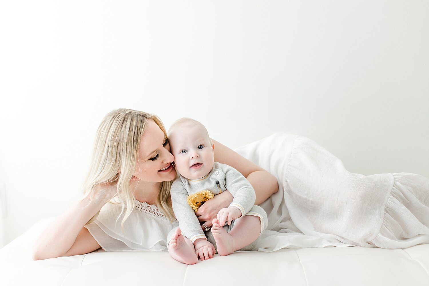 8 month old baby boy and mom for a mommy and me session in studio in Westport with Kristin Wood Photography.