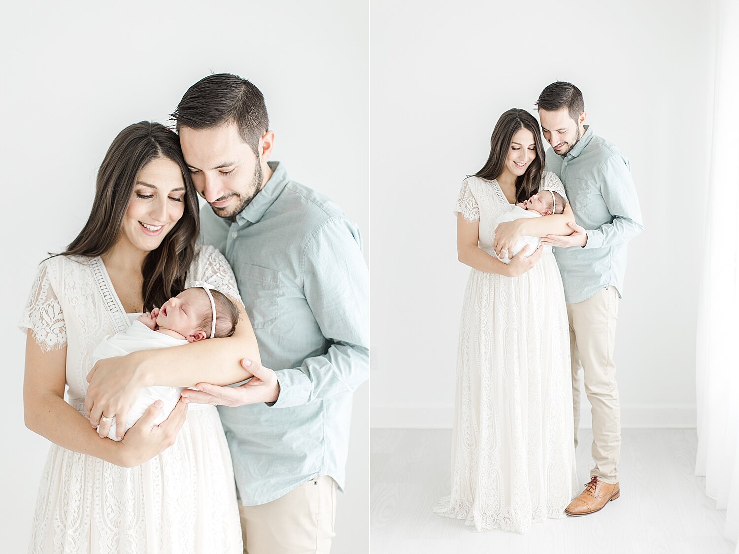 First time parents hold baby girl for family portraits with Kristin Wood Photography.