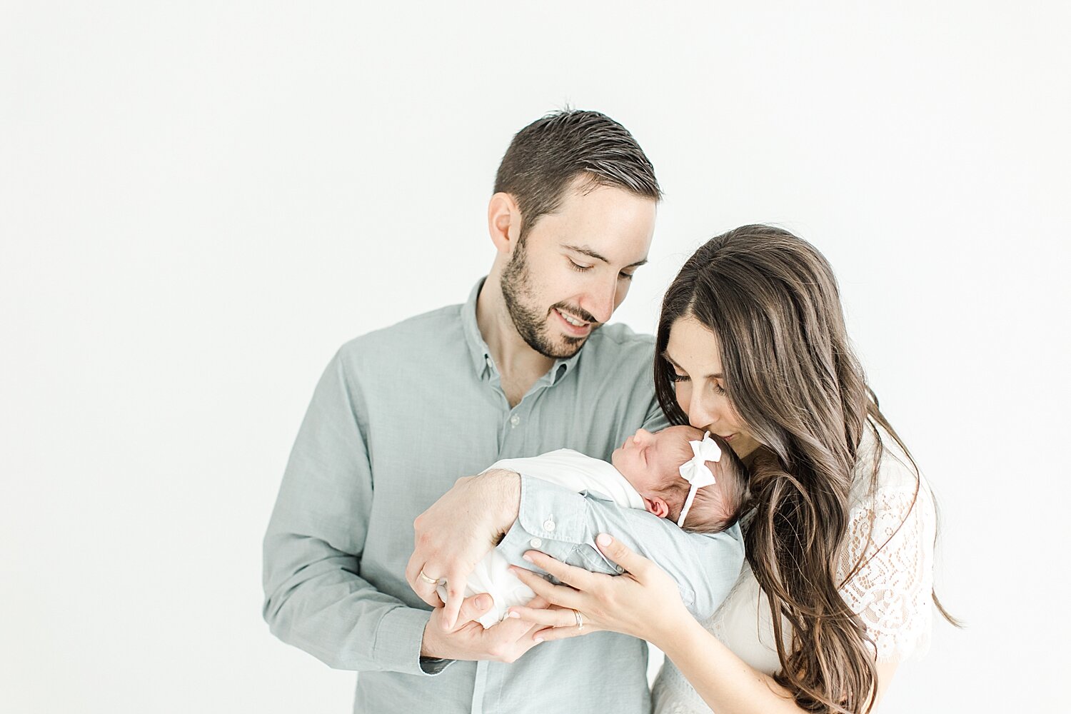 Dad holding baby and mom giving her a kiss | Kristin Wood Photography
