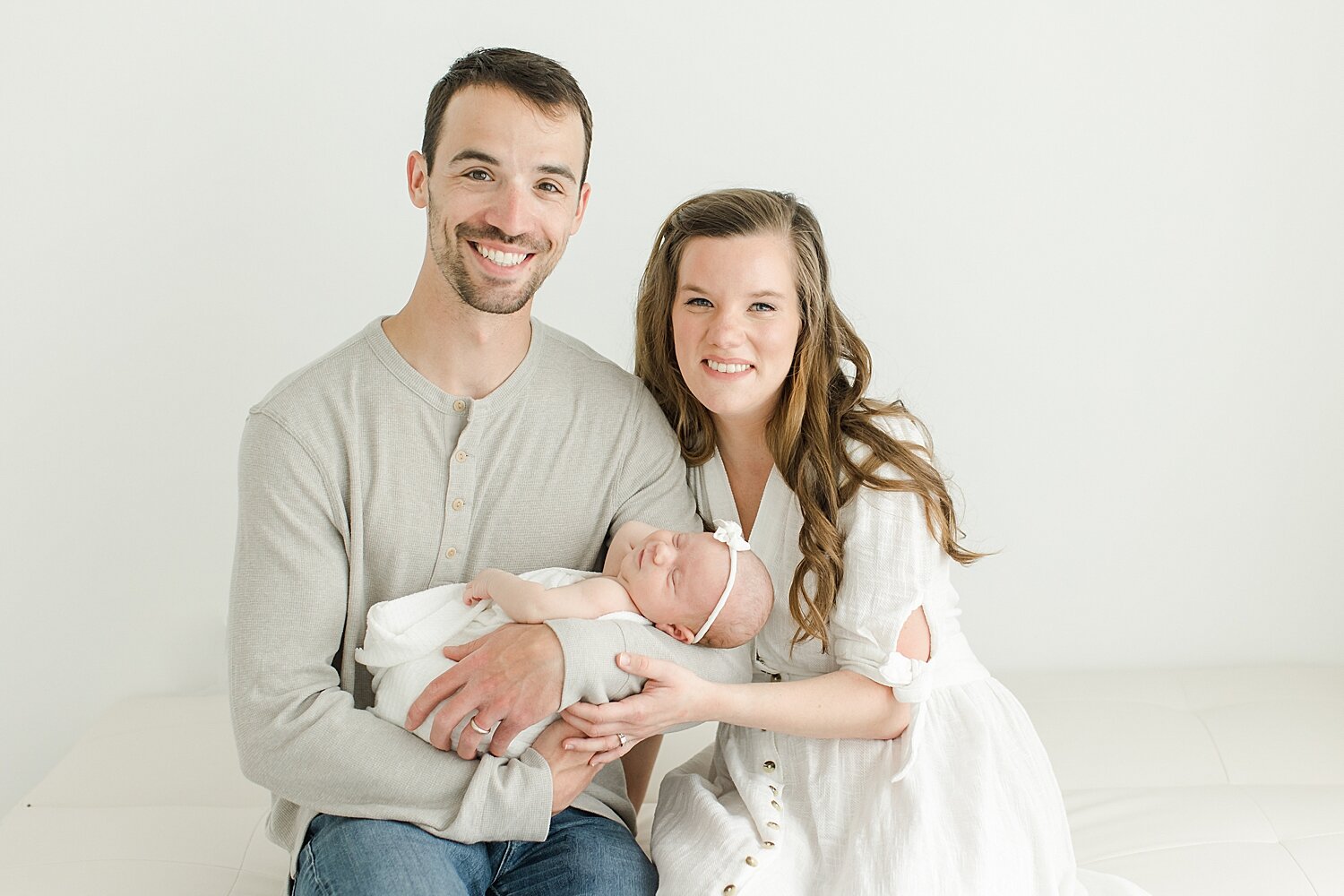 First family portrait during newborn photos with first-time parents and baby girl | Kristin Wood Photography