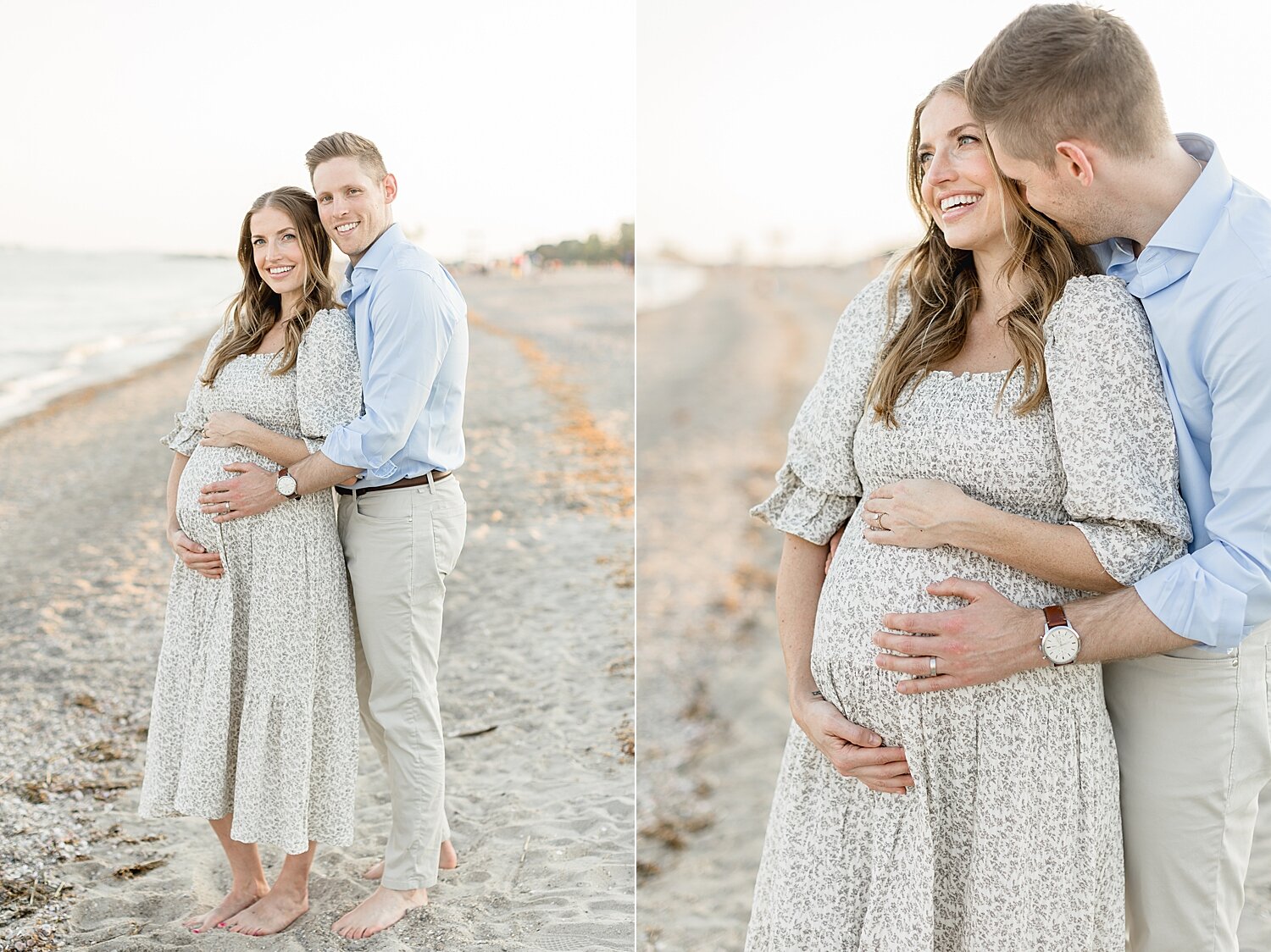 Couple on the beach at Sherwood Island for maternity photoshoot with Kristin Wood Photography.