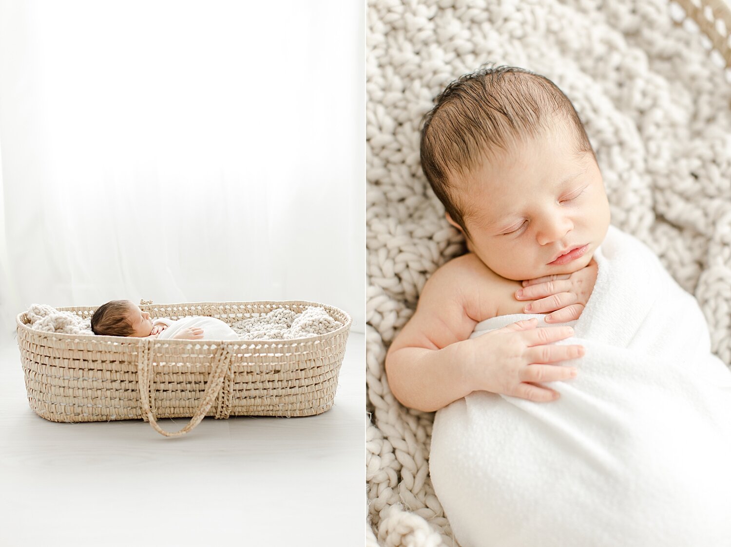 Newborn in Moses basket. Photo by Kristin Wood Photography.