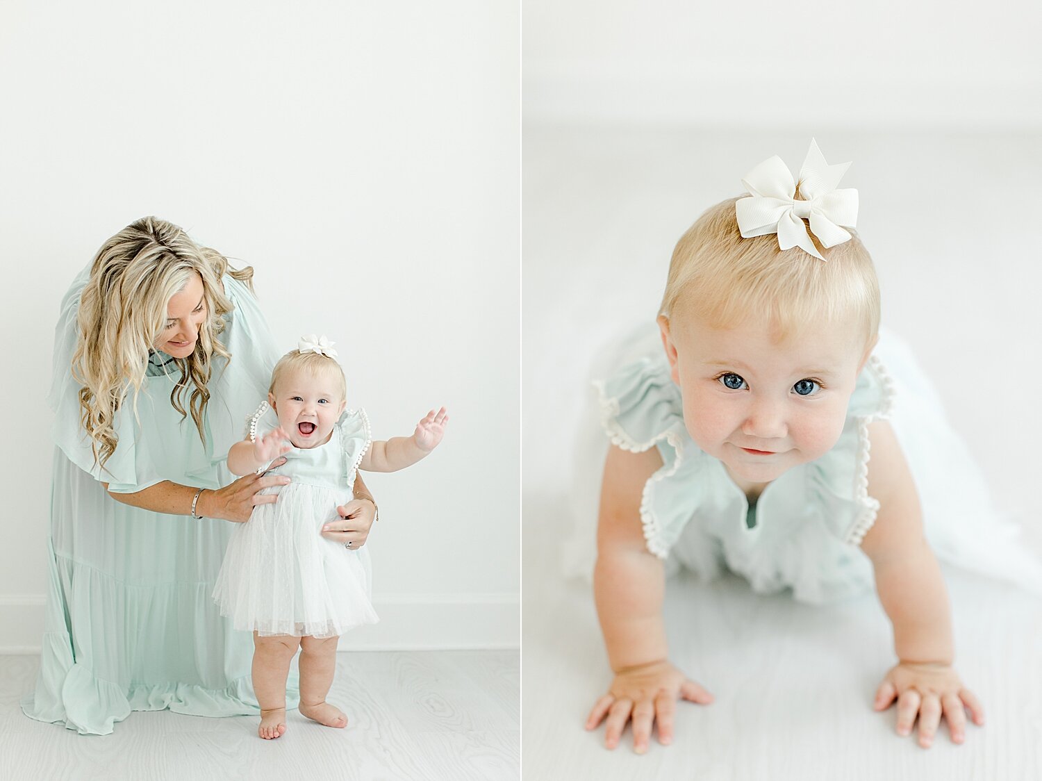 Mom and daughter in studio for photos at eight months old. Photos by Kristin Wood Photography.