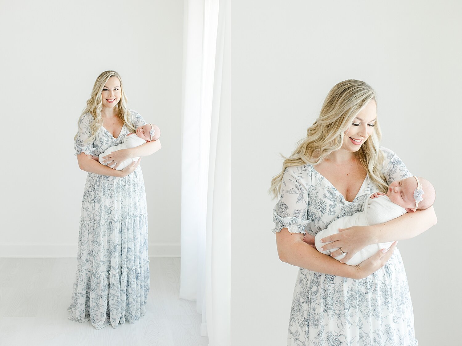 Mom holding her baby girl during newborn session in studio in Fairfield County, CT. Photos by Kristin Wood Photography.