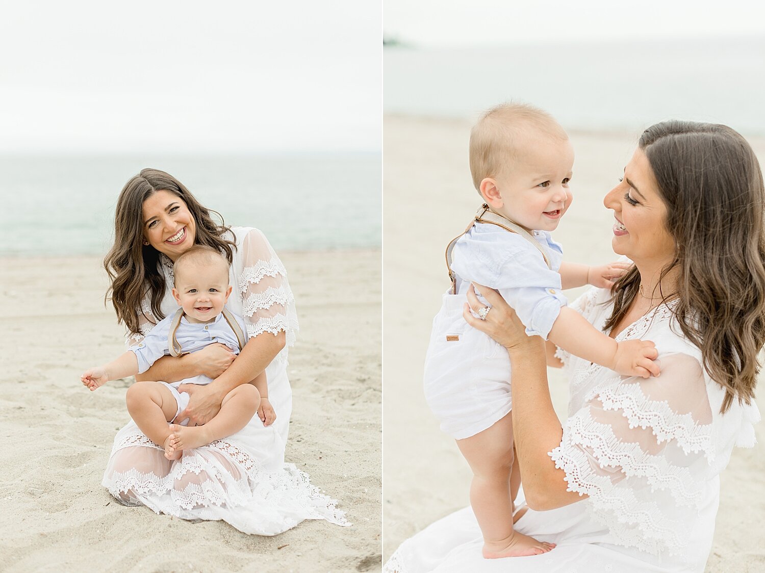 Mom sitting with her son on the beach | Kristin Wood Photography