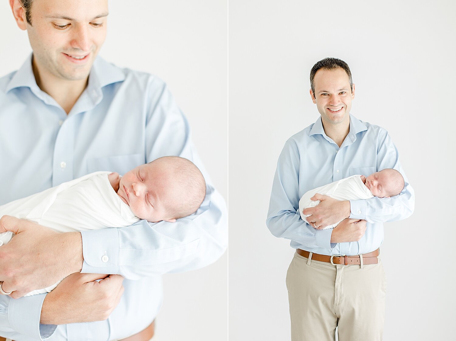 Dad holding his son for newborn photos with Kristin Wood Photography.