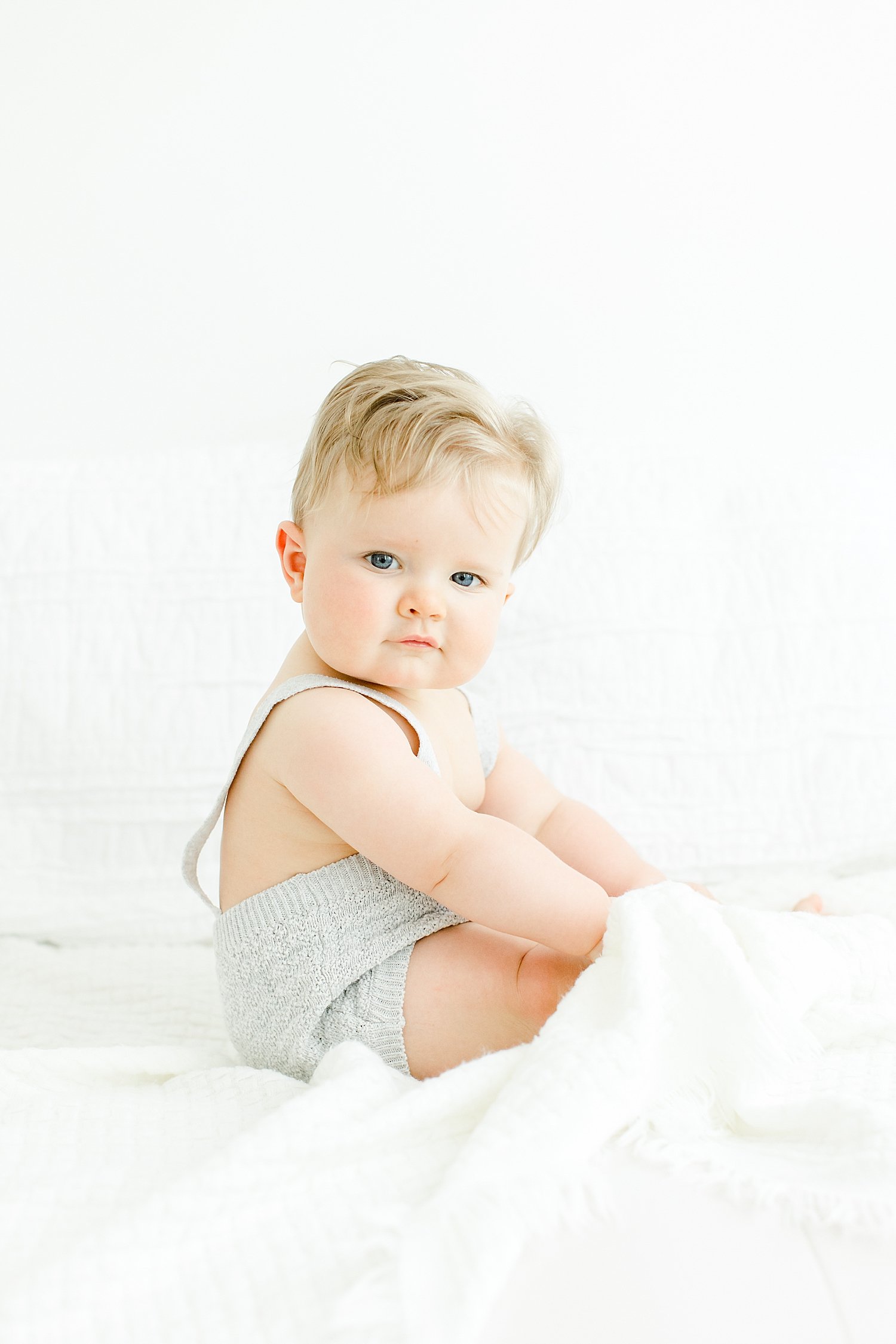 Six month old sitter milestone session in Westport studio with Kristin Wood Photography.