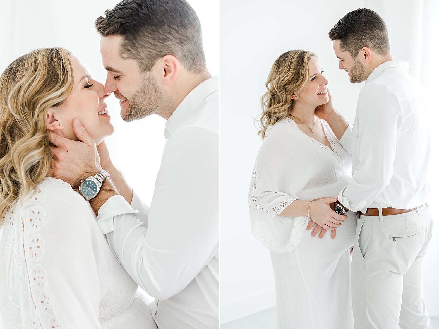 Expecting parents looking at each other | Kristin Wood Photography