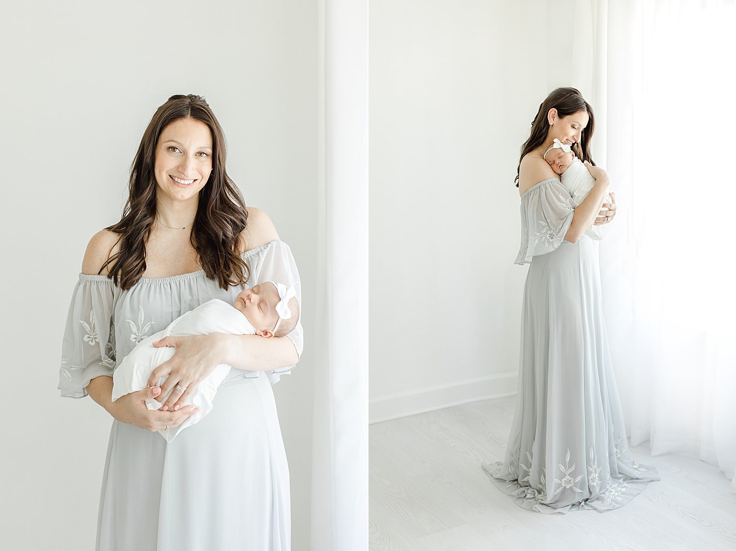 Mom holding her baby girl for newborn photos | Kristin Wood Photography