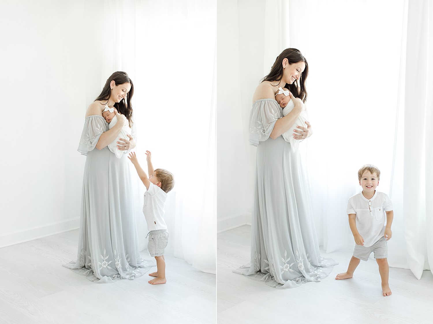 Mom with son and daughter during newborn photoshoot | Kristin Wood Photography
