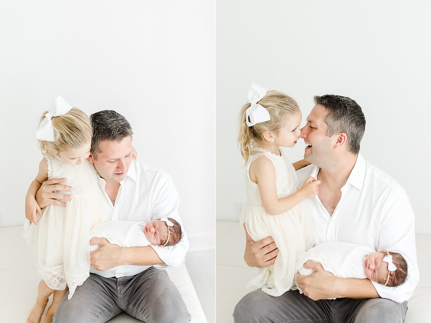Dad with his two girls during newborn session | Kristin Wood Photography