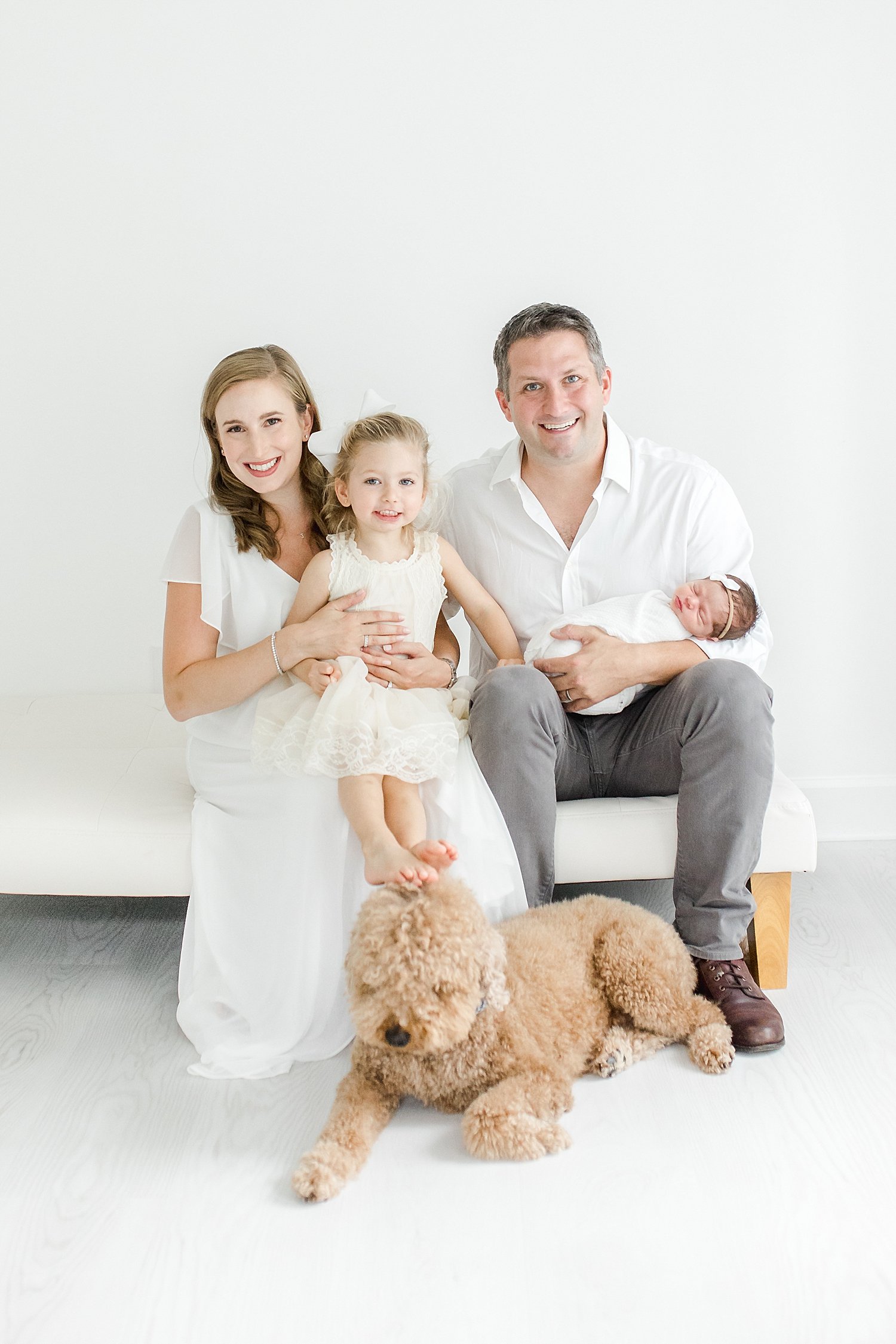 Family newborn session, including family dog, in studio in Westport | Kristin Wood Photography