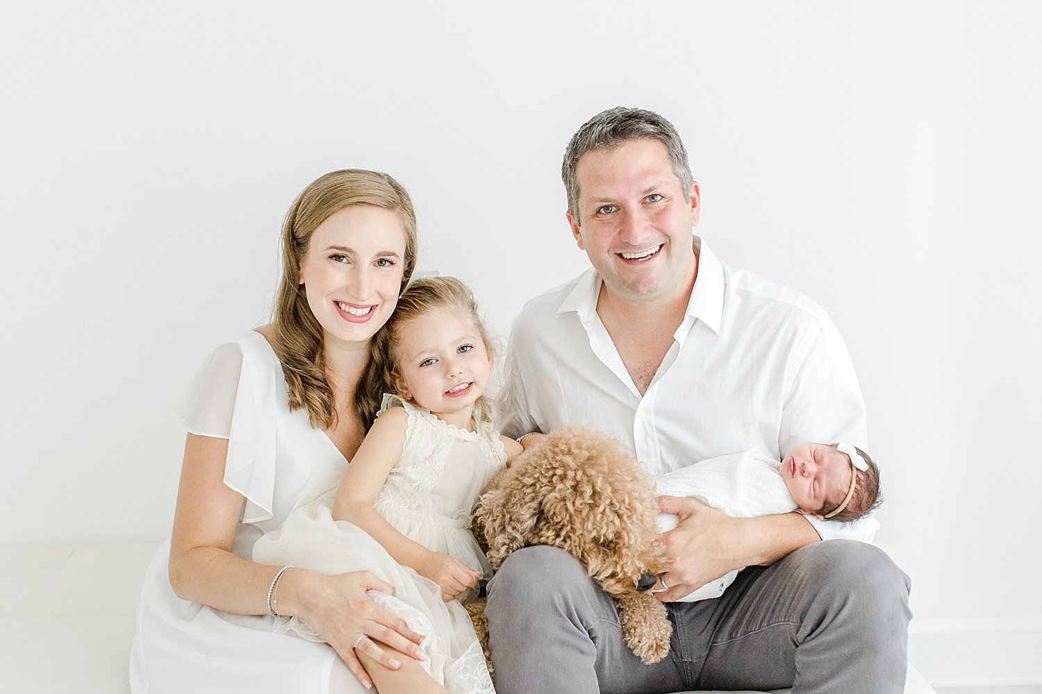 Family newborn session, including family dog, in studio in Westport | Kristin Wood Photography