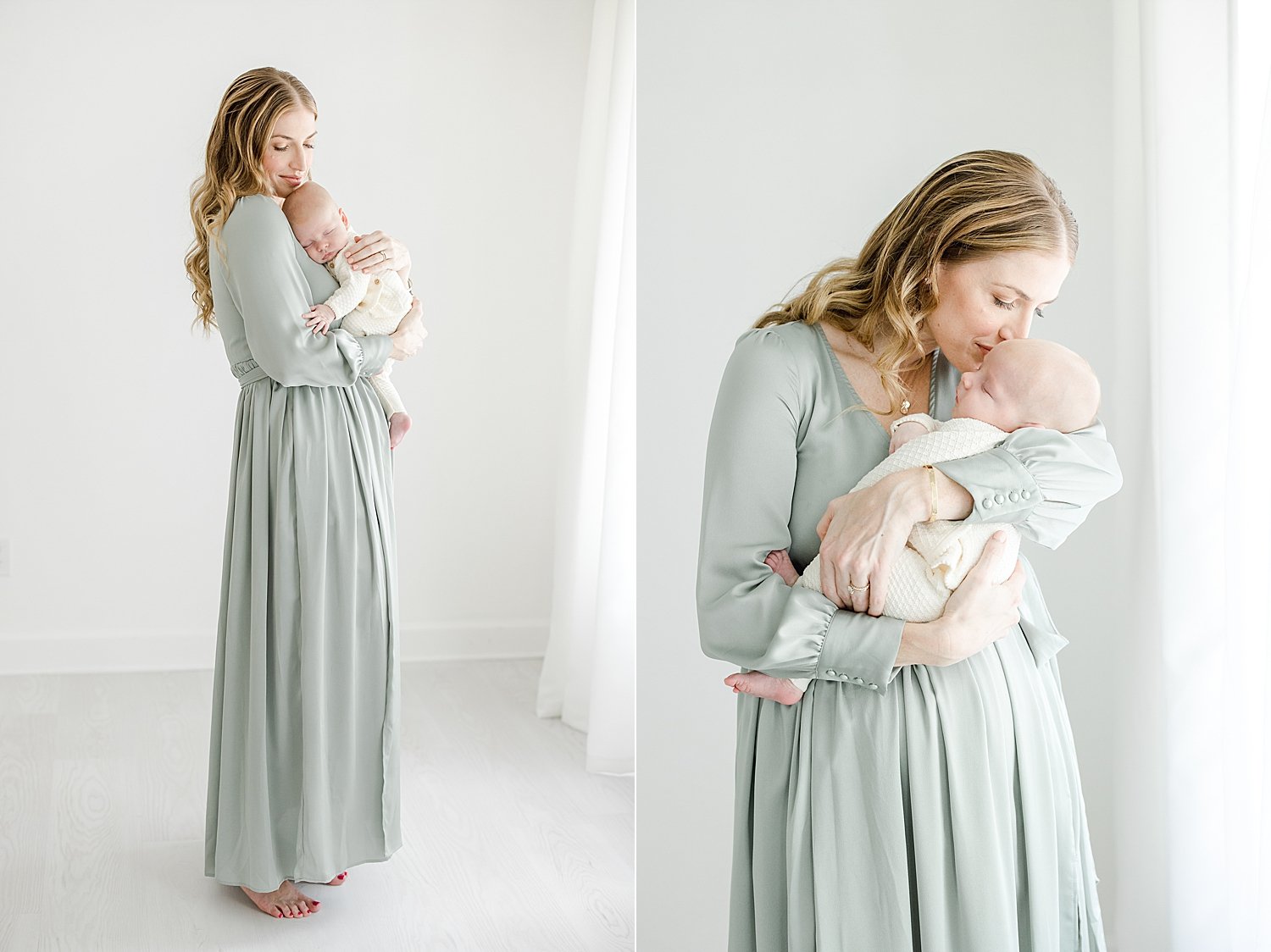 Mom holding her newborn son for photos with Kristin Wood Photography.