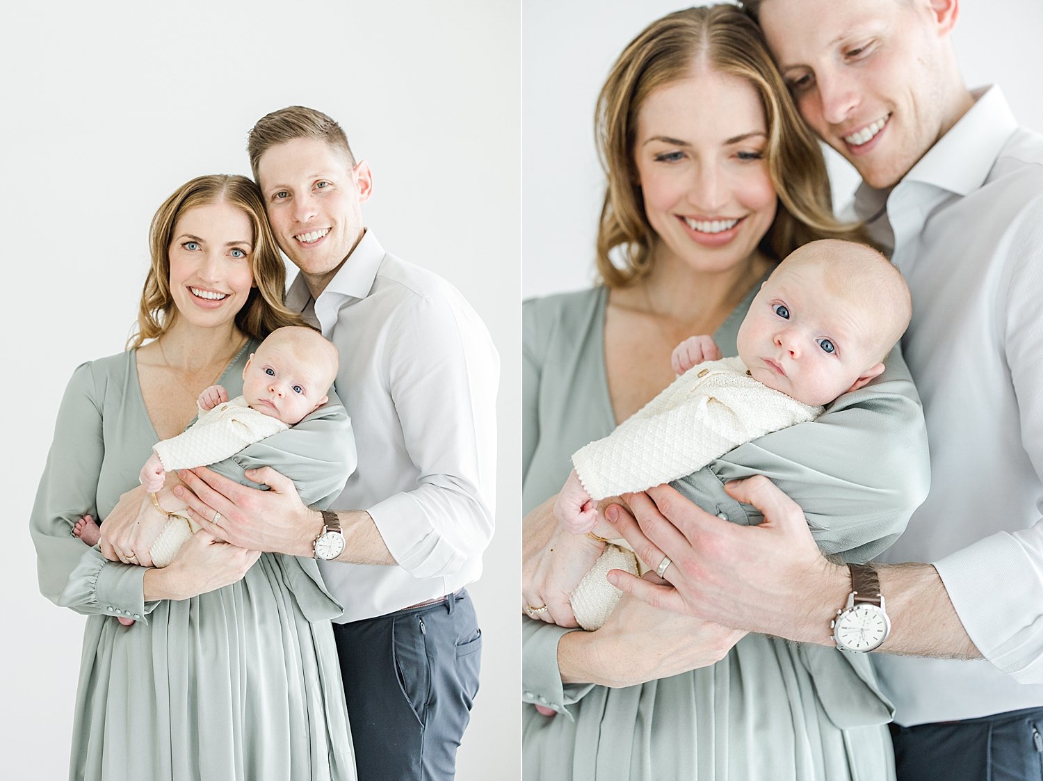 Parents holding their eight week old baby boy for newborn photos with Kristin Wood Photography in Fairfield County, CT.