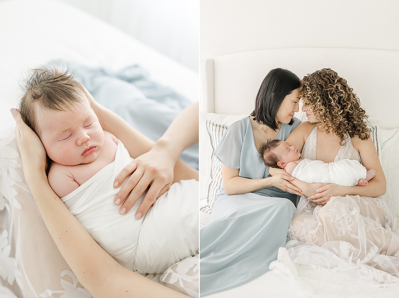 Same-sex couple with newborn son in studio in Westport, CT | Kristin Wood Photography