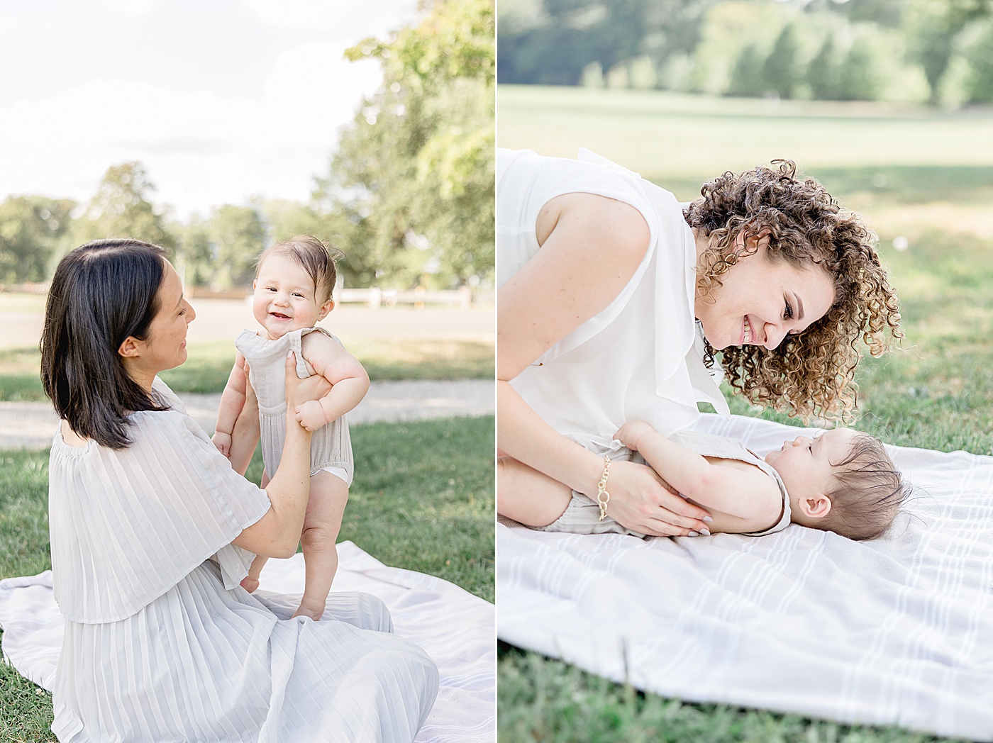 Moms playing with their 7 month old son during family photos with Kristin Wood Photography.