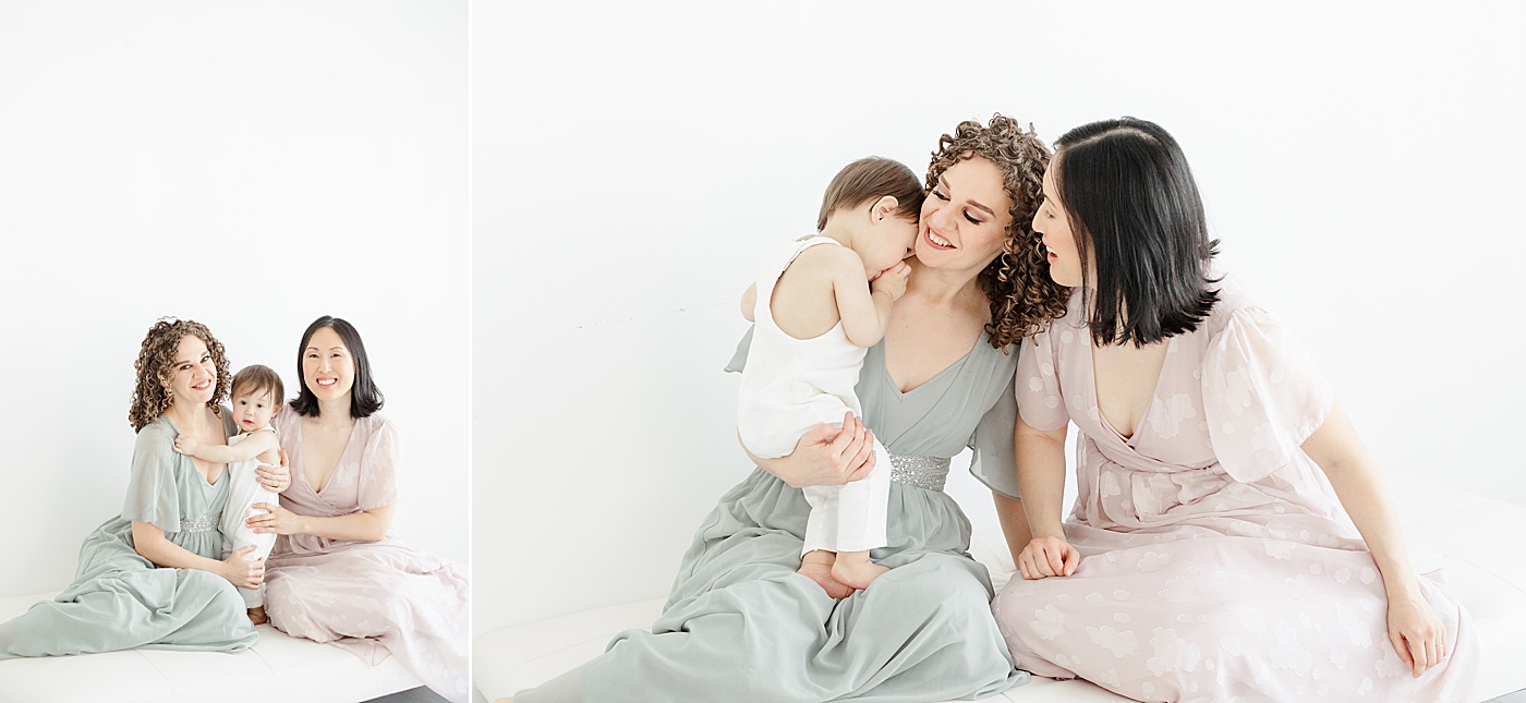 Moms with their one year old son during photoshoot in studio with Kristin Wood Photography.