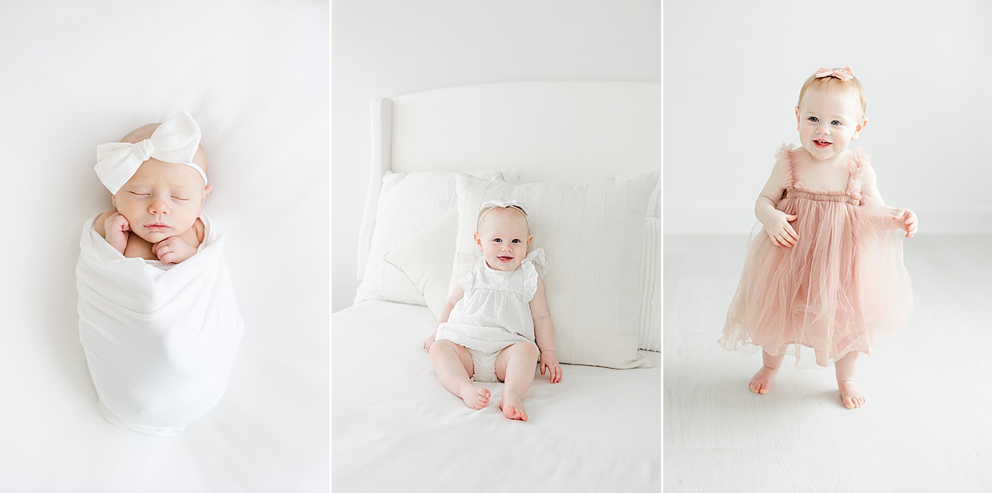 Baby girl at her newborn session, 7 month session and first birthday | Kristin Wood Photography