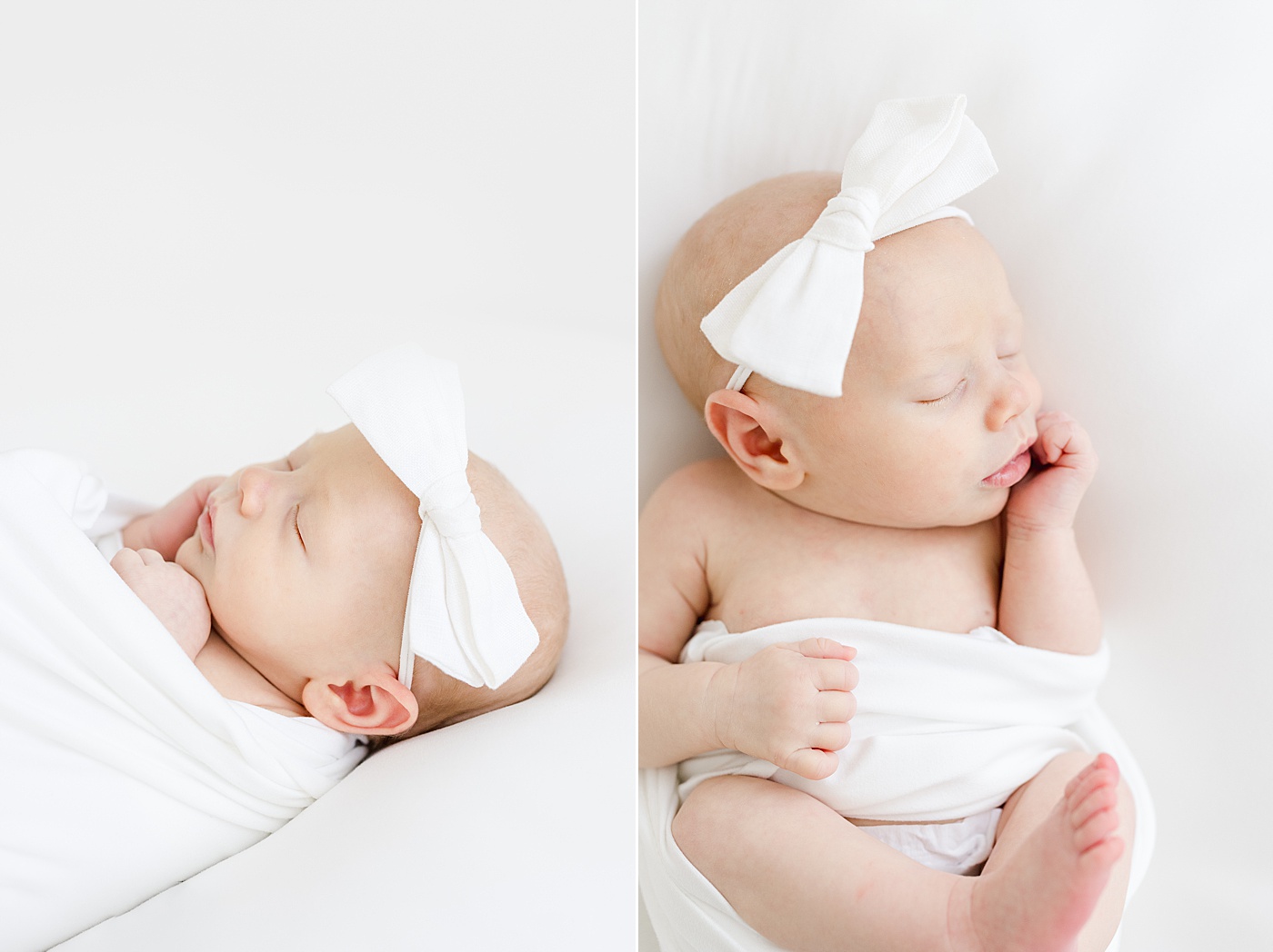 Baby girl swaddled and sleeping for newborn photos with Kristin Wood Photography.