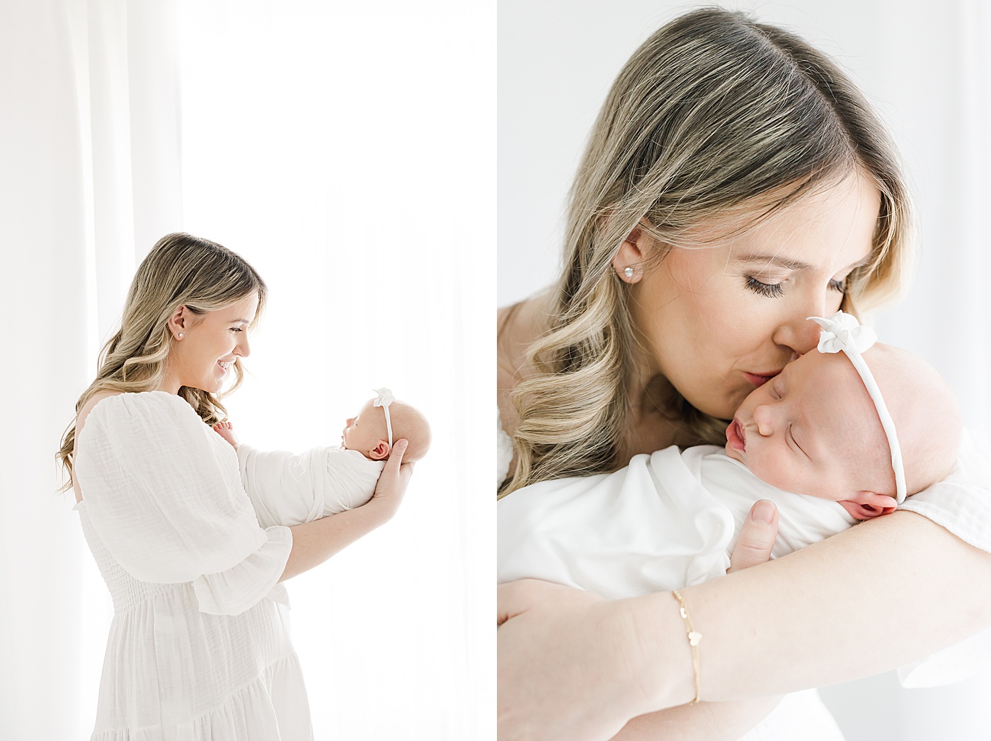 Mom holding her baby girl during newborn photos with Kristin Wood Photography.