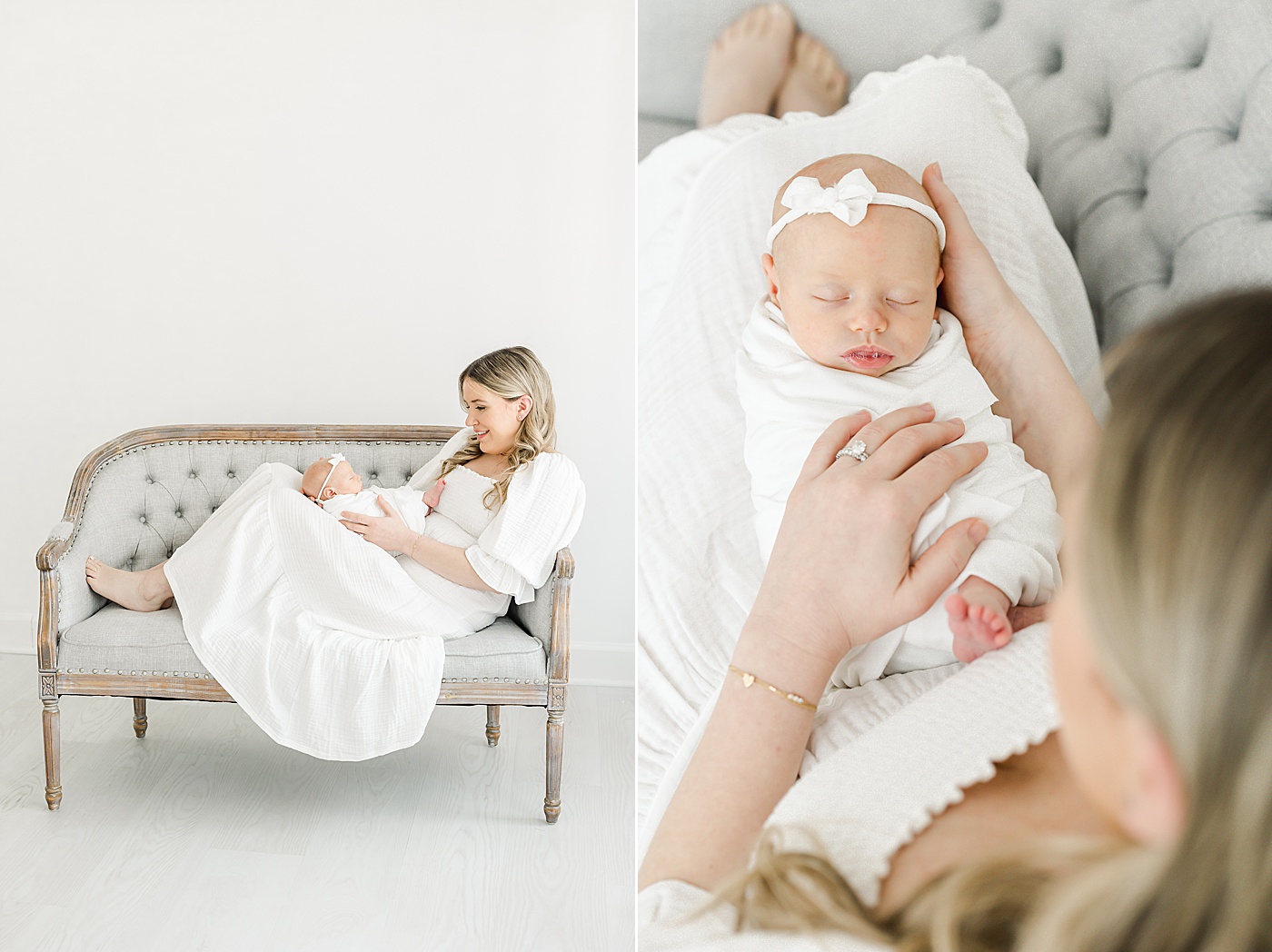 Mom with newborn baby girl during photoshoot with Kristin Wood Photography.