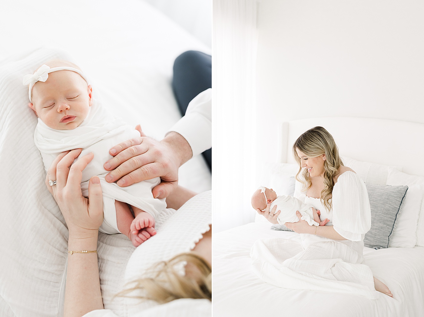 First-time parents hold baby girl for newborn photos with Kristin Wood Photography.
