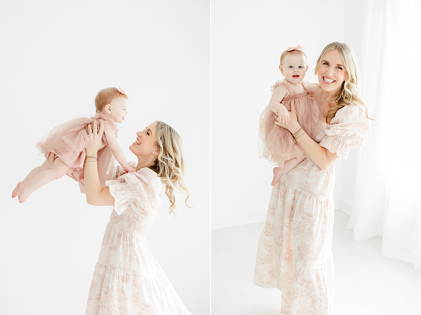Mom holding her daughter during first birthday photoshoot | Kristin Wood Photography