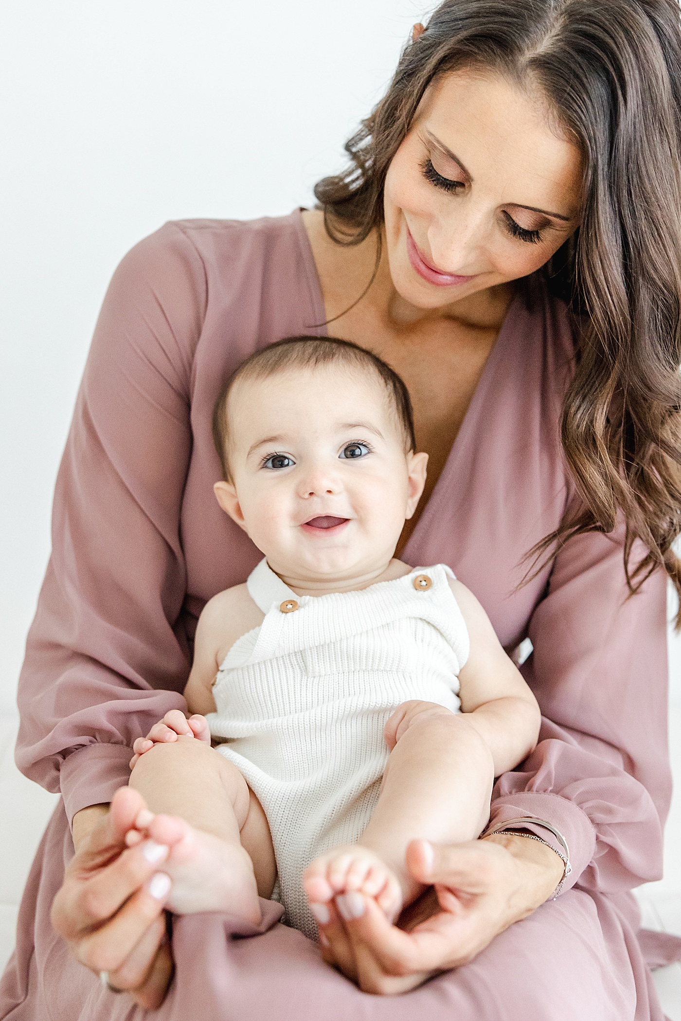 Mom holding 7 month old baby boy in her lap | Kristin Wood Photography