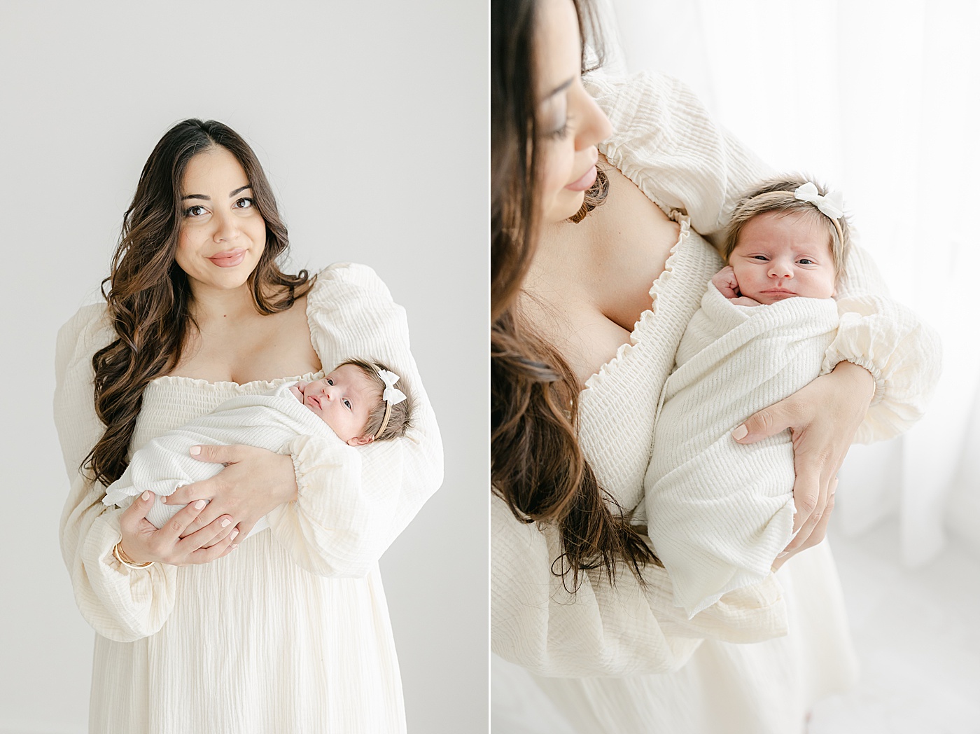 Mom holding her baby girl during newborn photoshoot with Kristin Wood Photography.