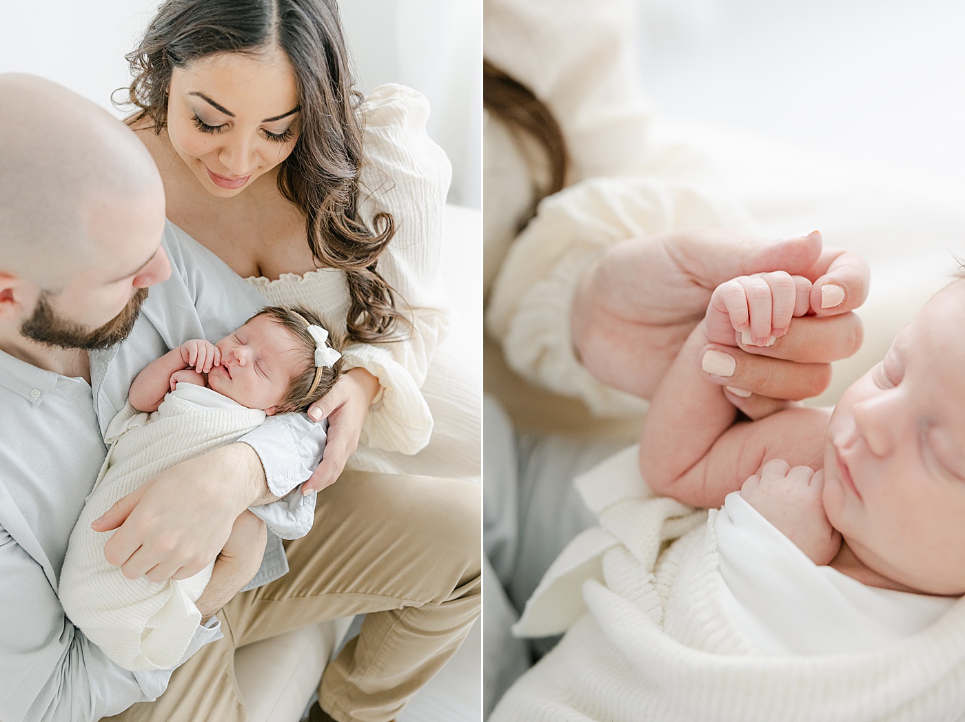 First-time parents with baby girl during newborn photos with Kristin Wood Photography.