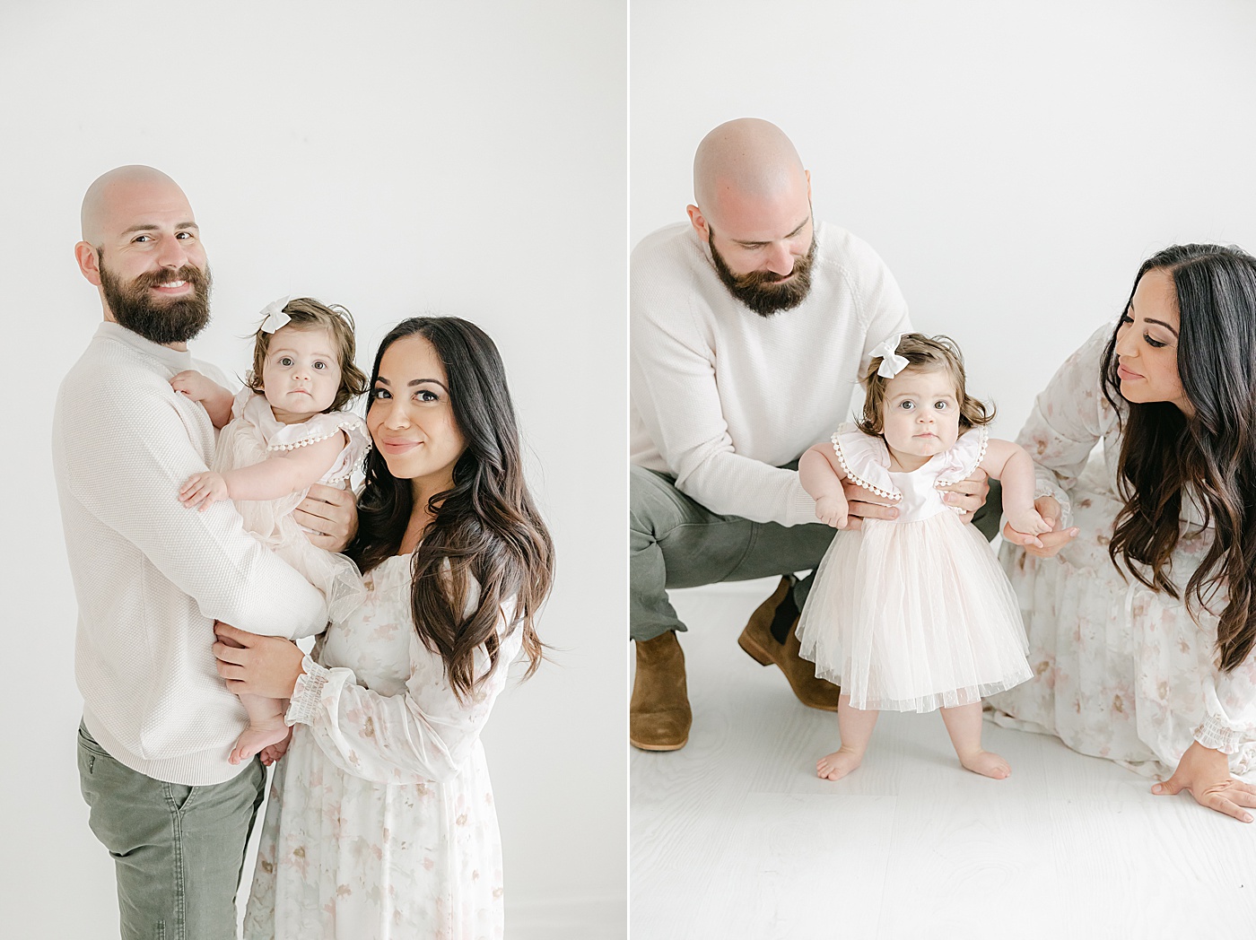 Family photos during 6 month milestone session for daughter in Westport studio with Kristin Wood Photography.