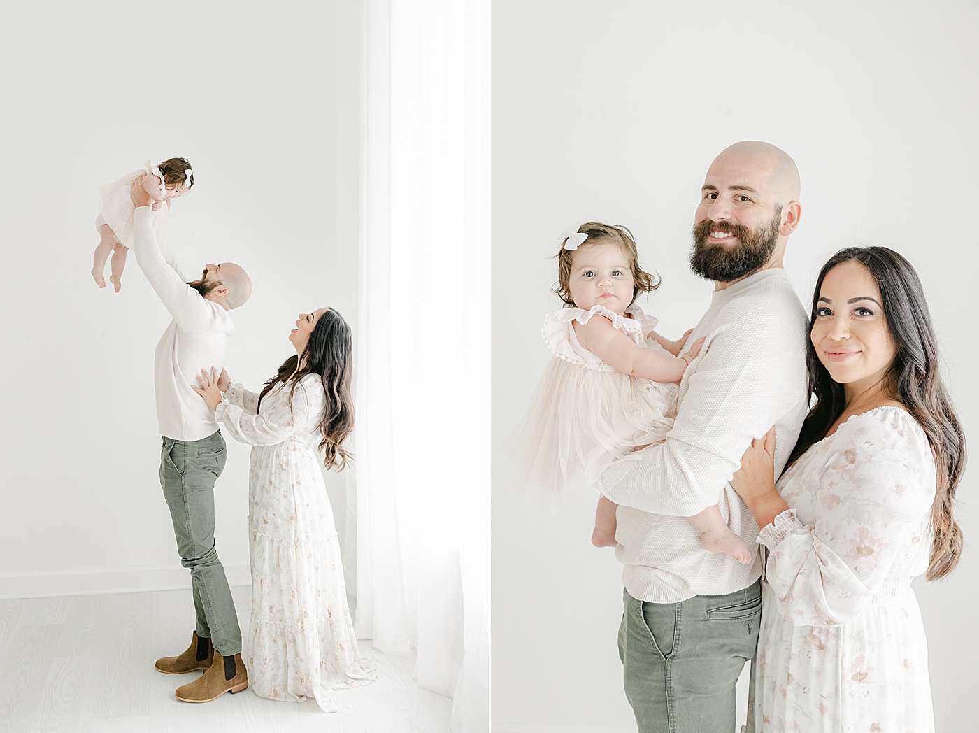 Family photos during 6 month milestone session for daughter in Westport studio with Kristin Wood Photography.