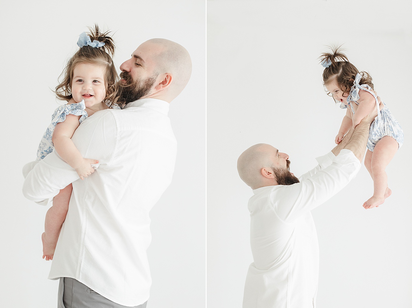 Dad playing with little girl during first birthday session | Kristin Wood Photography