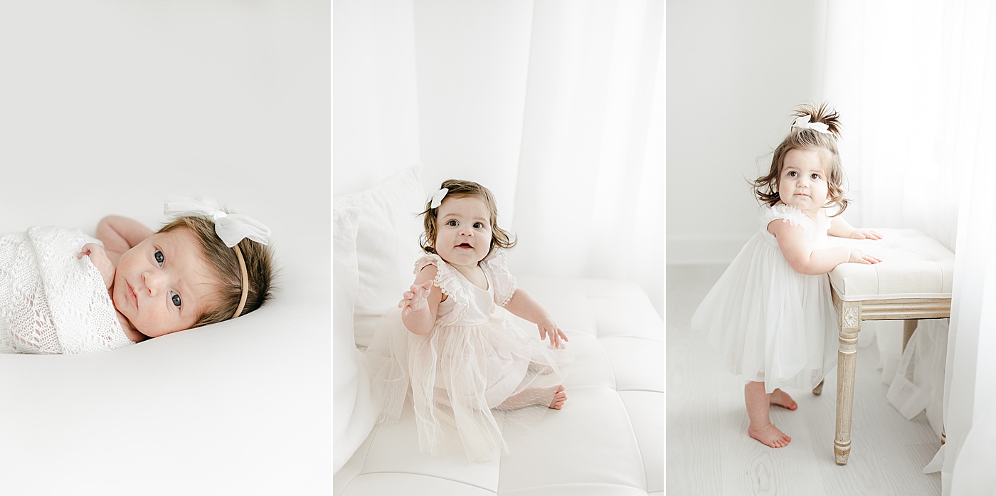 Newborn, 6 months, and 1 year photos of baby girl in studio in Westport, CT | Kristin Wood Photography
